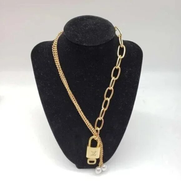 Authentic Louis Vuitton Lock and Key Gold Color with Gold Plated Chain Necklace